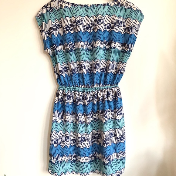 🌿 3 for $20 Blue abstract dress cinched waist - Picture 2 of 8